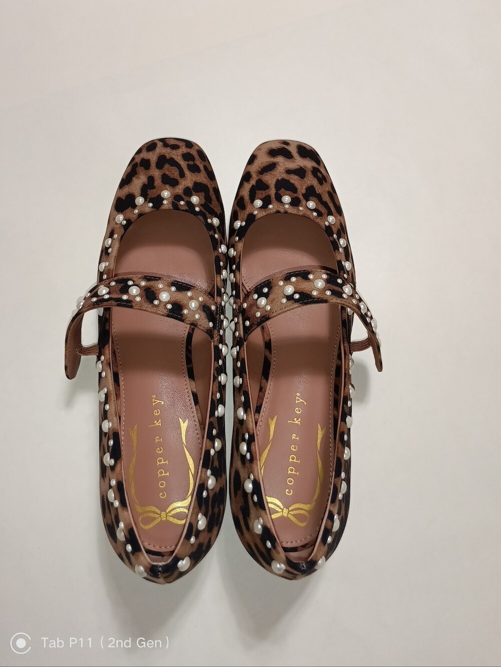 Copper Key Leopard-Print Pearl Mary Jane Block Heel Flats - Brown Size 7.5 - Picture 10 of 13